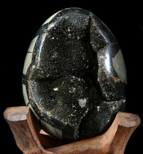 Septarian Dragon Egg Geode - Shiny Black Crystals #34713